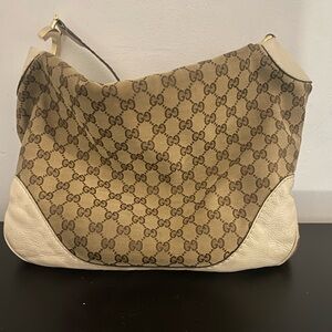 Gucci canvas and white leather bag